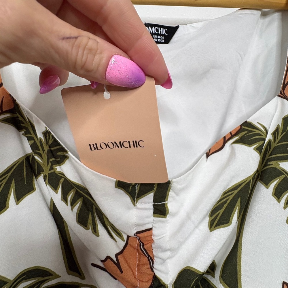 BloomChic Tropical Palm Leaf Midi Dress White Rust Green Plus Size 18-20 NEW - Picture 5 of 10